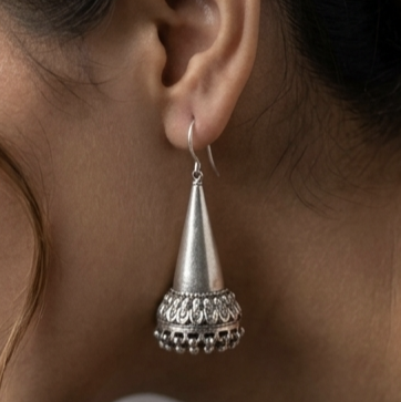 Silver Cone Jhumka Earrings 